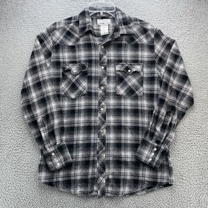 Wrangler Wrancher Shirt Mens Medium Flannel Plaid Pearl Snap Pockets Western